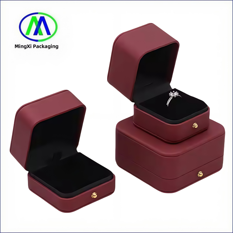 Custom Logo Luxury Red PU Leather Jewelry Packaging Box Necklace Bracelet Earrings Ring Jewelry Boxes